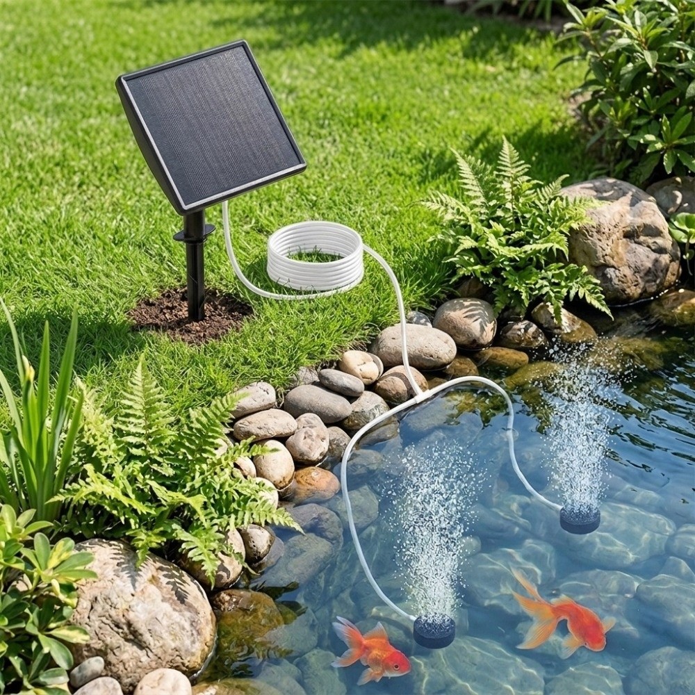 Aquarium Fish Long - مضخة أكسجين تعمل بالطاقة الشمسية، تتميز