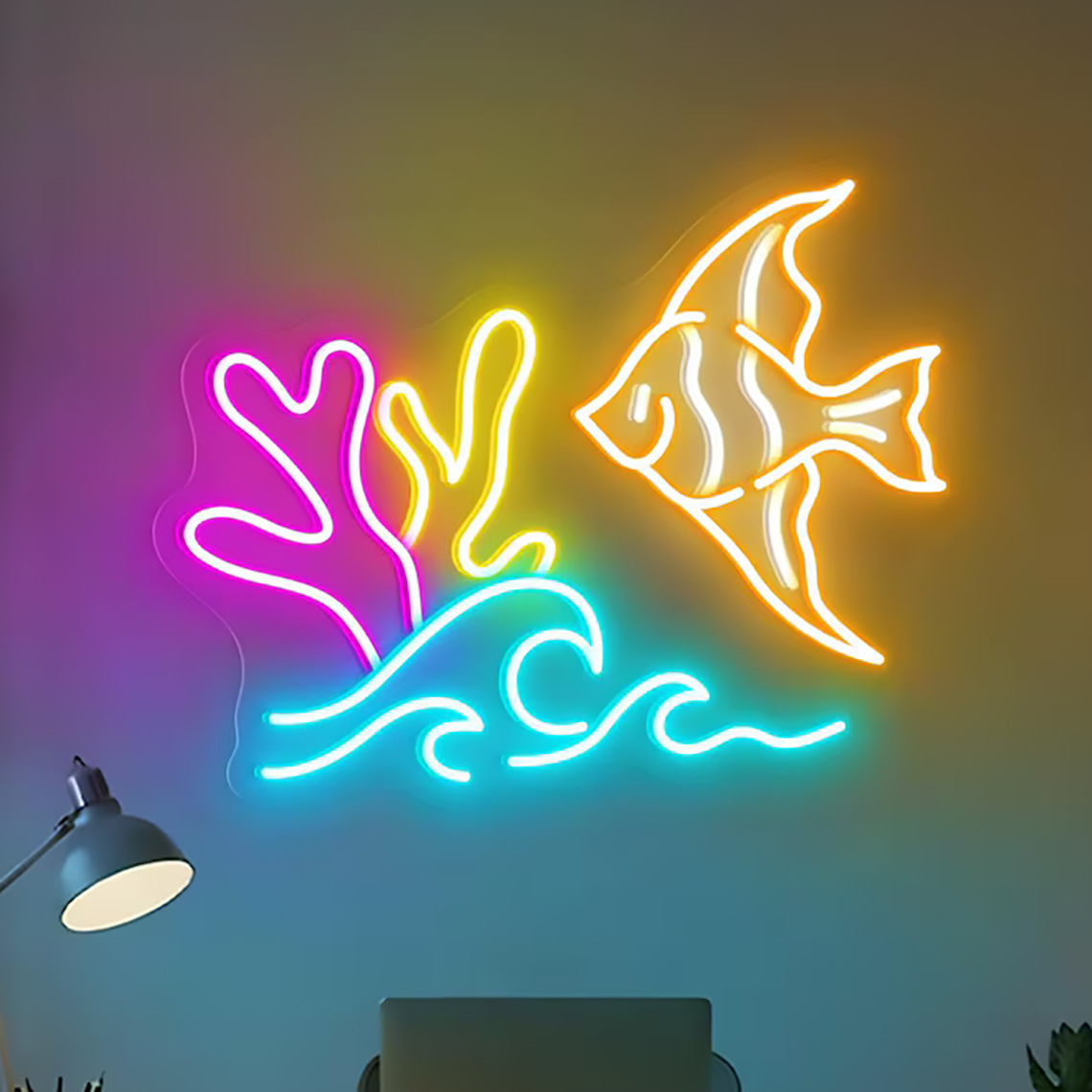 Aquarium Fish Restaurant - لافتة نيون على شكل سمكة، ديكور